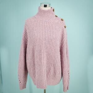 J. Crew Size Large L Purple Pink Turtleneck Button Alpaca Merino Wool Sweater